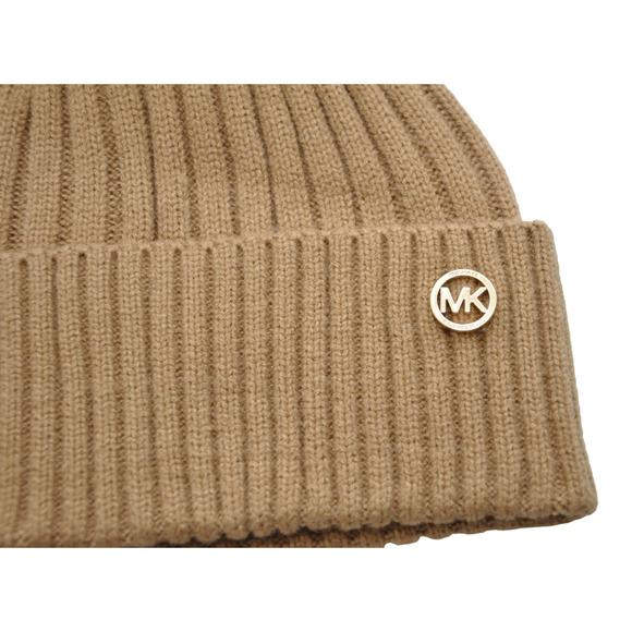 Michael Kors Pom-Pom Ribbed Knit Beanie Hat One Size Dark Camel Nwt $98